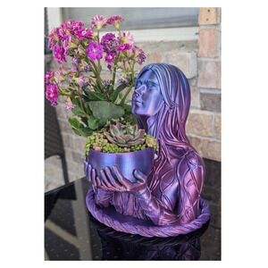 Iridescent Purple Blue 3D Printed Goddess Succulent Planter Bust Decor Vessel